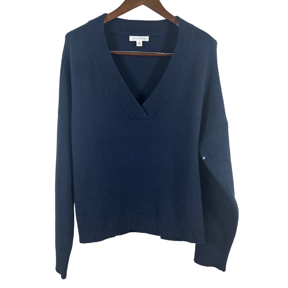 Elegant Deep Blue V-Neck Sweater